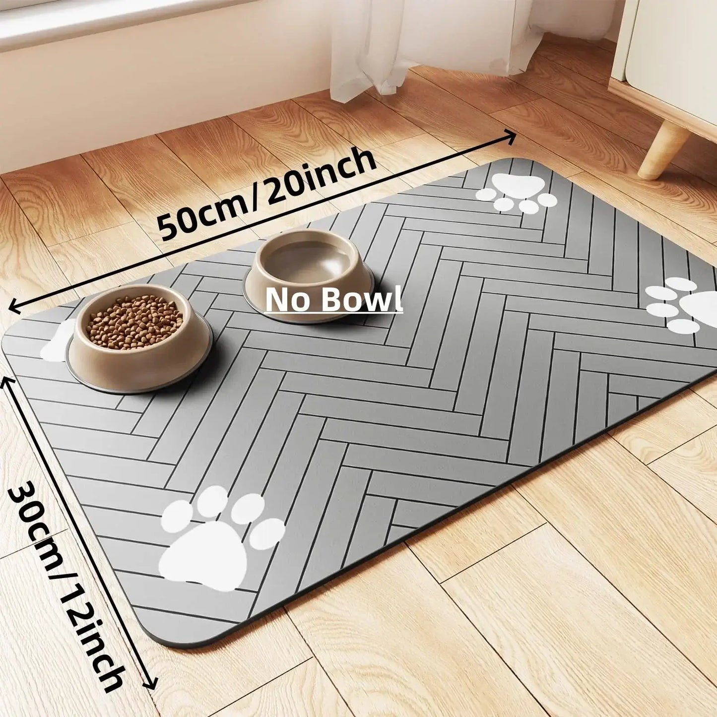Product Description: Keep mealtime clean and mess-free with the Absorbent Pet Feeding Mat with Waterproof Backing. Designed to catch spills, splashes, and dropped kibble, this mat features a super absorbent top layer that soaks up water and food messes qu