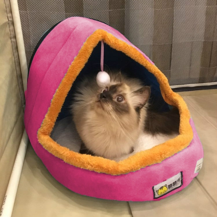 Pet Dog Cat Warm Soft Bed Pet Cushion Dog Kennel Cat Castle Foldable Puppy House with Toy Ball, L