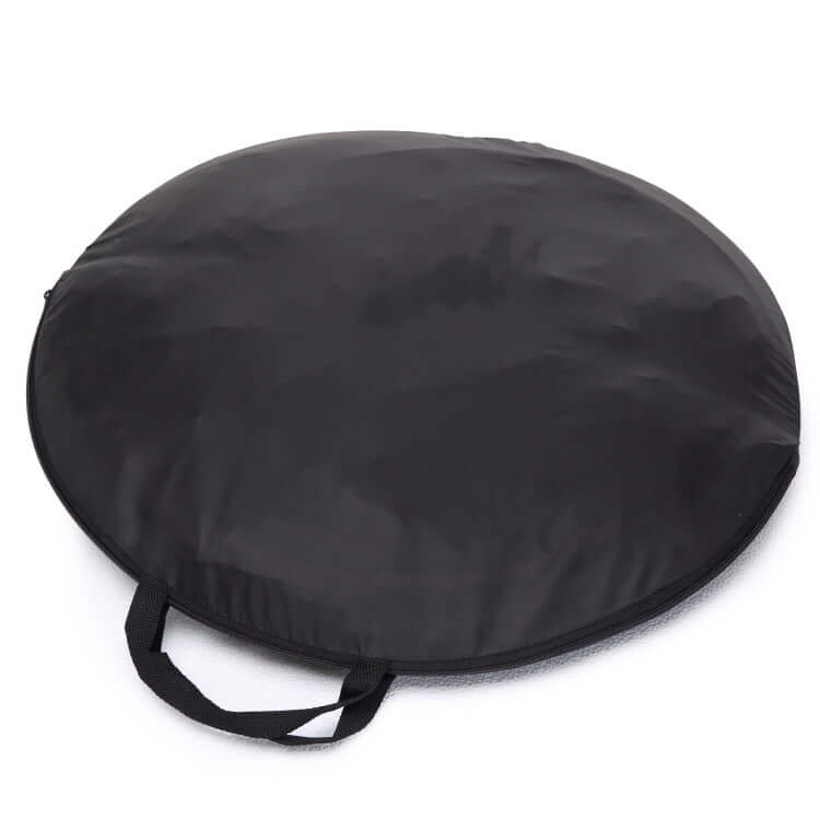 Black foldable storage bag for outdoor pet tent, easy to carry and space-saving design for travel.