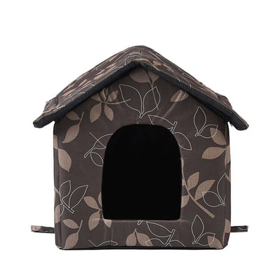 Outdoor waterproof pet tent made from Oxford cloth, featuring a floral design and a cozy entrance for cats and dogs.