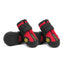 Red and black non-slip waterproof dog shoes with double velcro closure and luminous paw print design for large dogs.