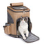 Cat sitting in a brown portable folding trolley pet backpack with a space capsule design and universal wheel trolley.