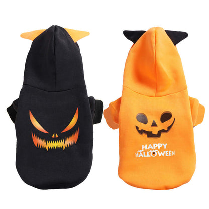 Halloween-themed black and orange pet clothes with jack-o'-lantern designs, available in sizes S, M, L, XL for casual wear.