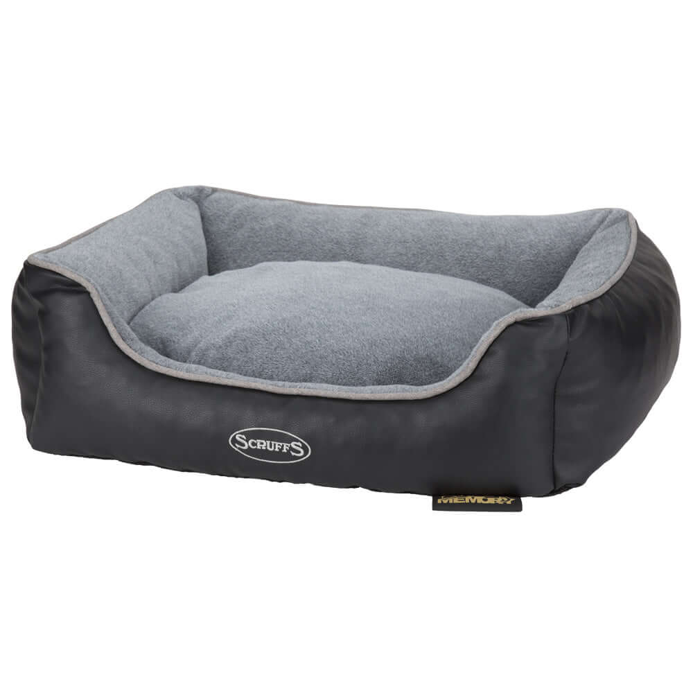 Chateau Memory Foam Orthopaedic Box Dog Bed in Dove Latte by Scruffs, ideal for older dogs needing joint support, removable cover.