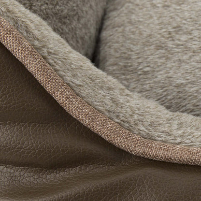 Close-up of the texture and material of the Chateau Memory Foam Orthopaedic Box Dog Bed by Scruffs in dove and latte colors.