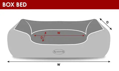 Diagram of Chateau Memory Foam Orthopaedic Box Dog Bed by Scruffs with dimensions for width and depth labeled.