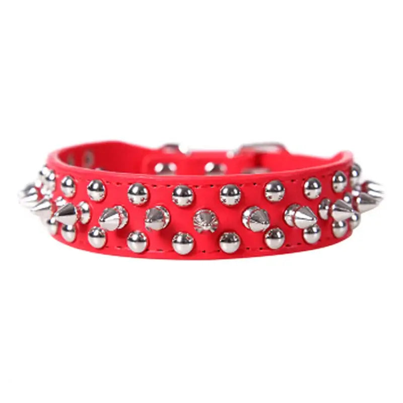 Adjustable Leather Dog Collar with Rivets & Spikes