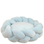 Handmade knit pet bed in soft blue, providing a warm and cozy sanctuary for cats and dogs.