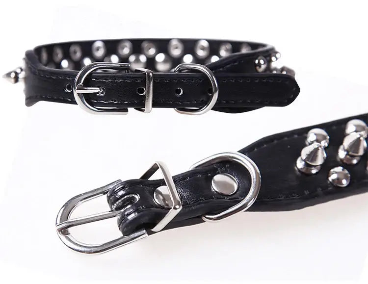 Adjustable Leather Dog Collar with Rivets & Spikes