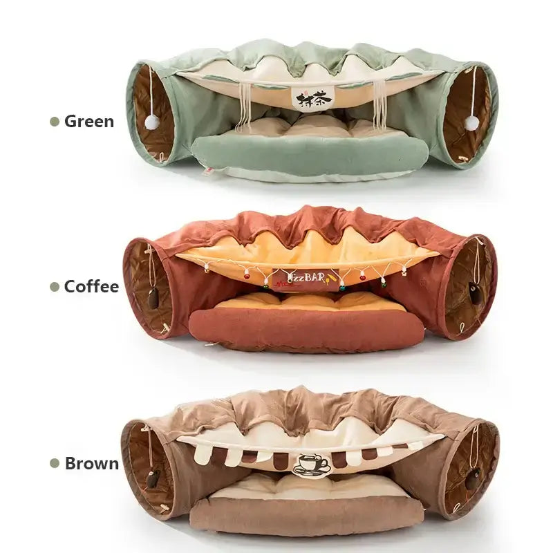 Shop our Funny Cat Tunnel Bed! Collapsible, crinkle design for interactive play. Perfect for cats, puppies, ferrets, and rabbits. Durable and fun.