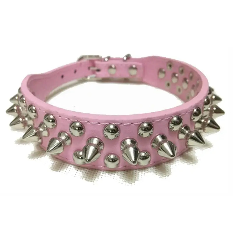 Adjustable Leather Dog Collar with Rivets & Spikes