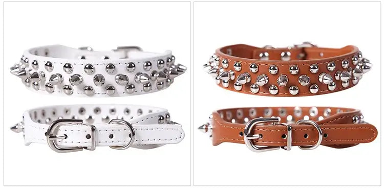 Adjustable Leather Dog Collar with Rivets & Spikes