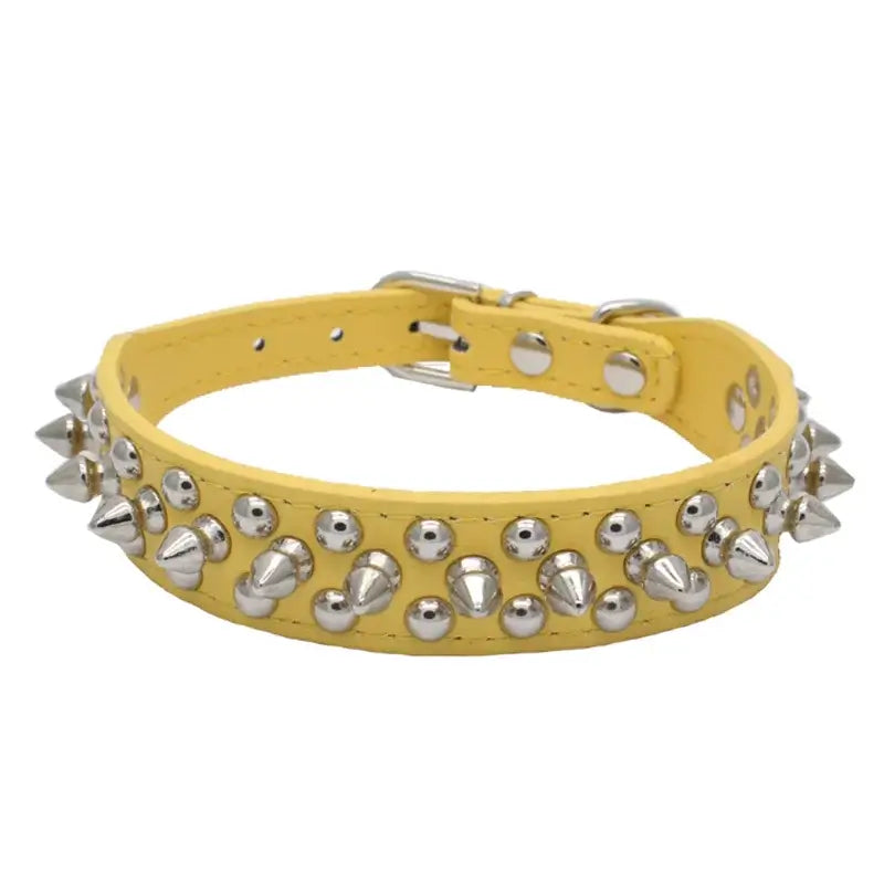 Adjustable Leather Dog Collar with Rivets & Spikes