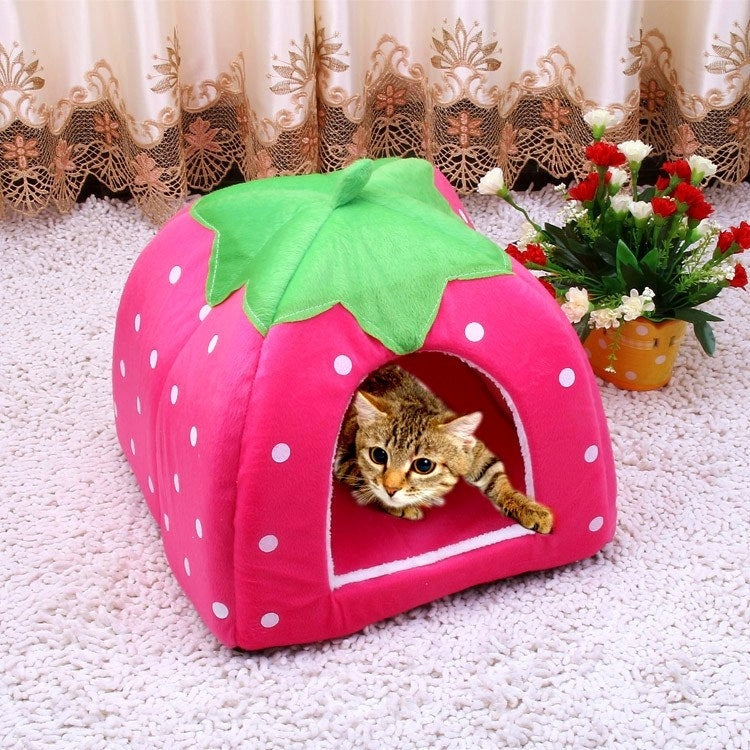 Strawberry Shaped Foldable Short Plush Pet House Nest, Size: S, Red, Size S, Pink, Size S, Blue, Size S, Purple, Size S