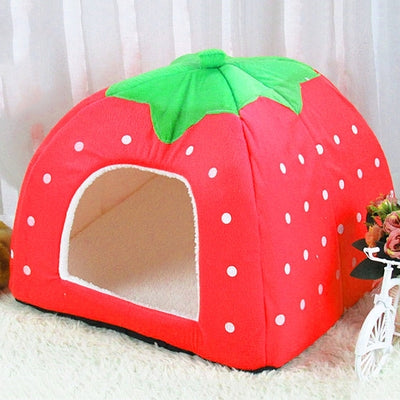 Strawberry Shaped Foldable Short Plush Pet House Nest, Size: S, Red, Size S, Pink, Size S, Blue, Size S, Purple, Size S