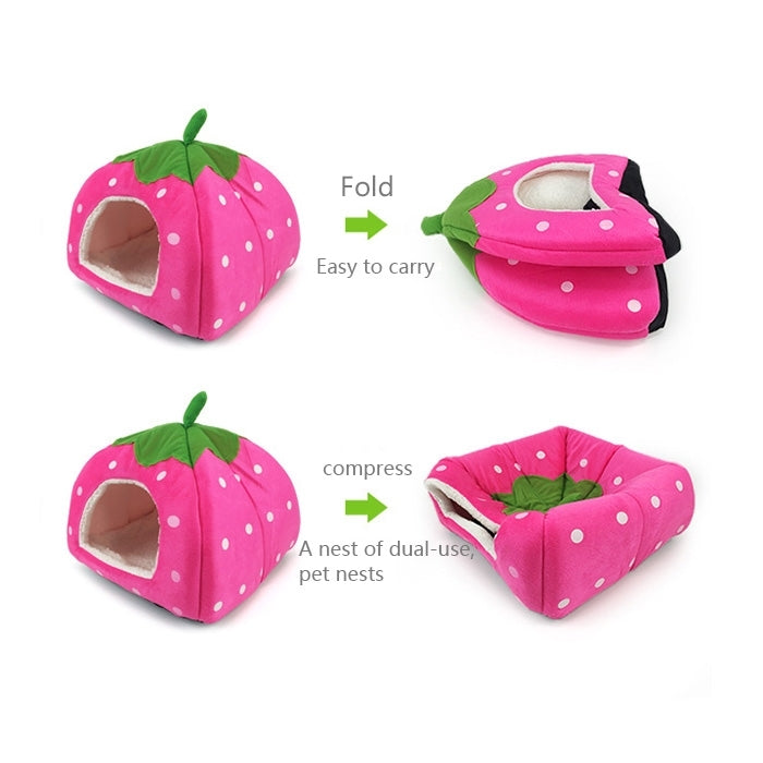Strawberry Shaped Foldable Short Plush Pet House Nest, Size: M, Blue, Size M, Purple, Size M, Red, Size M, Pink, Size M