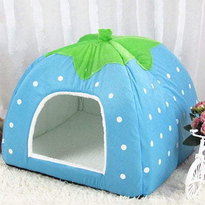 Strawberry Shaped Foldable Short Plush Pet House Nest, Size: M, Blue, Size M, Purple, Size M, Red, Size M, Pink, Size M