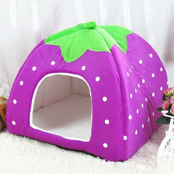 Strawberry Shaped Foldable Short Plush Pet House Nest, Size: M, Blue, Size M, Purple, Size M, Red, Size M, Pink, Size M