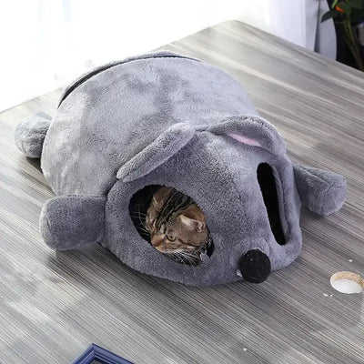 Shop Bayppy's cute grey mouse-shaped pet bed for cats and small dogs. Made from Coral Fleece with a removable cushion and waterproof bottom. Size: 50*42*24cm.