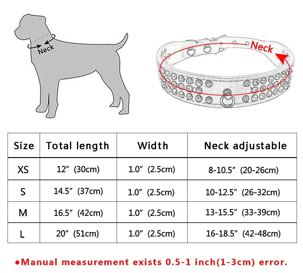 Rhinestone Dog Collar - 3 Rows Suede Leather