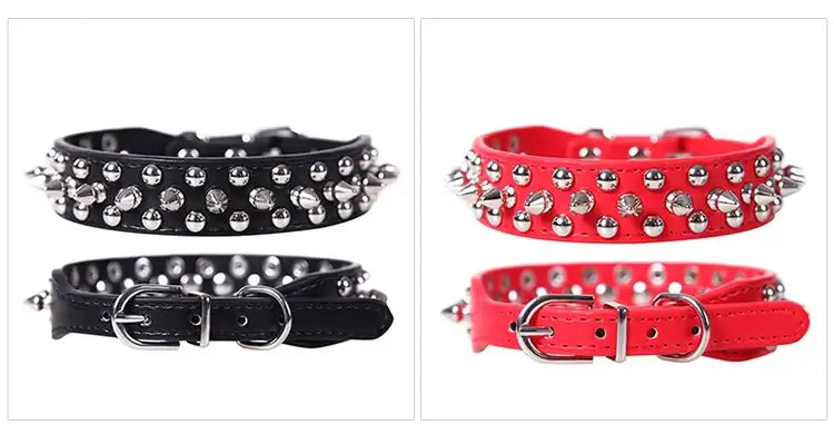 Adjustable Leather Dog Collar with Rivets & Spikes