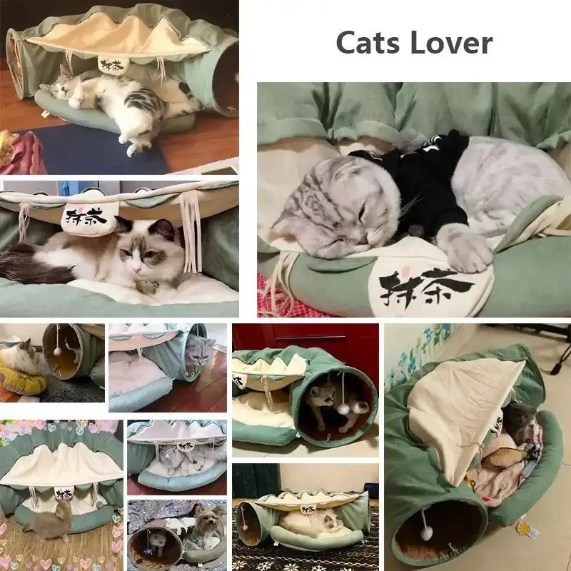 Shop our Funny Cat Tunnel Bed! Collapsible, crinkle design for interactive play. Perfect for cats, puppies, ferrets, and rabbits. Durable and fun.