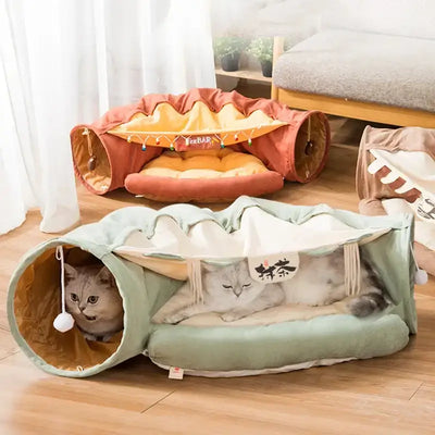 Shop our Funny Cat Tunnel Bed! Collapsible, crinkle design for interactive play. Perfect for cats, puppies, ferrets, and rabbits. Durable and fun.