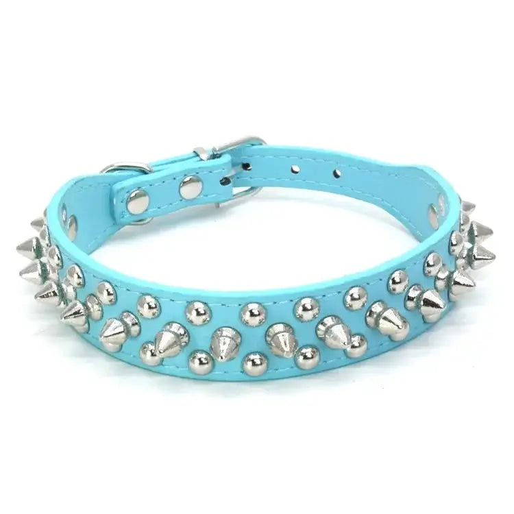 Adjustable Leather Dog Collar with Rivets & Spikes