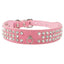 Rhinestone Dog Collar - 3 Rows Suede Leather