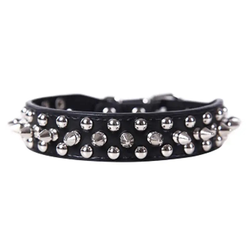 Adjustable Leather Dog Collar with Rivets & Spikes