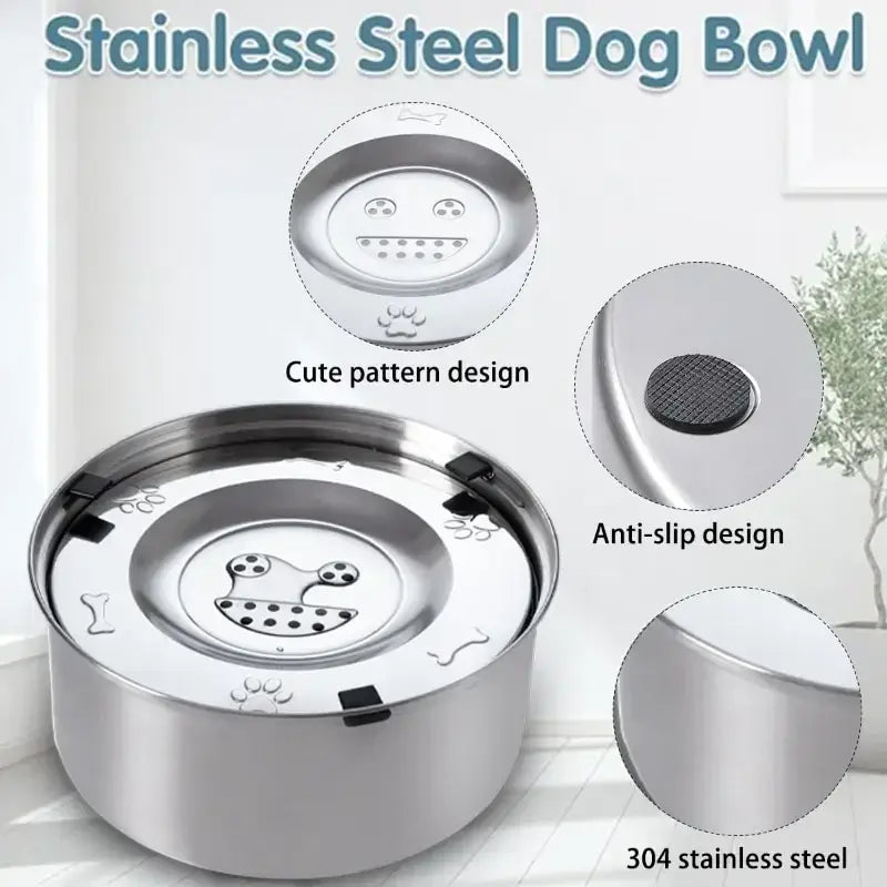 Stainless Steel Dog Floating Bowl - No Spill & Non-Slip