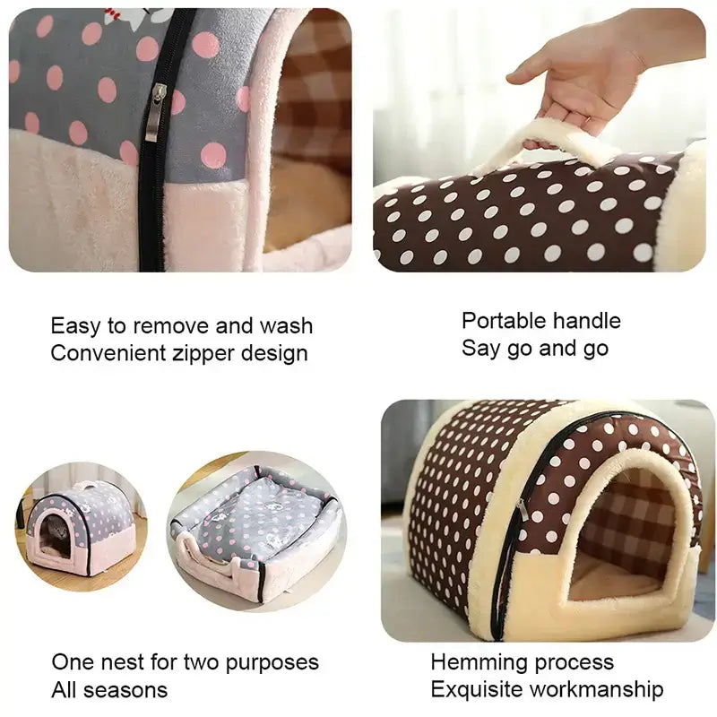 Folding Plush Dog House Puppy Pet Large Medium Indoor Dog Bed Convertible Sofa Kennel Tapisseries Pet Supplies Houses Habitats