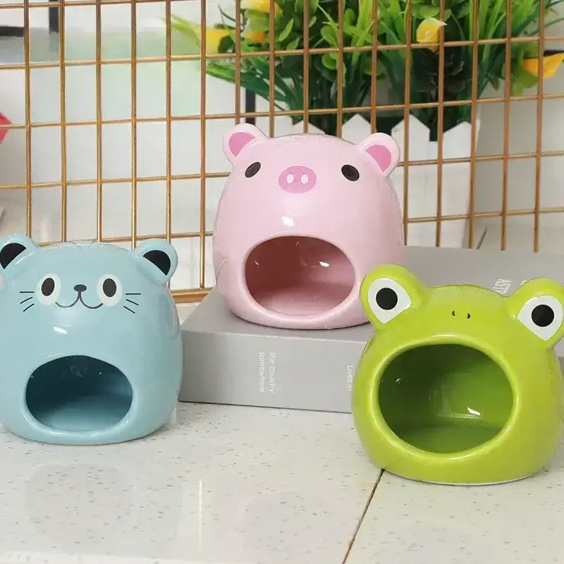 Cooling Hamster Nest Small Ceramic Pet House Four Seasons Universal Cute Animal Head Shape Hamster House Pet Supplies