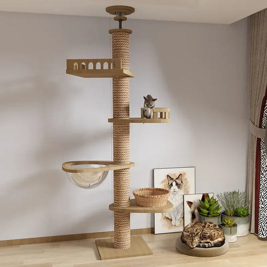 Wooden Cat Tree House Multifunction Pet Furniture Kitten Climbing Toy Cat Scratching Posts Cat Tower Soft Flannel Hammock BedSPECIFICATIONSBrand Name: NoEnName_NullOrigin: Mainland ChinaCN: ZhejiangItem Type: cat treesMaterial: WoodNo. of Tiers: Five Laye