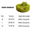 Green plush dog bed with size options M, L, XL and weights up to 30 pounds displayed.