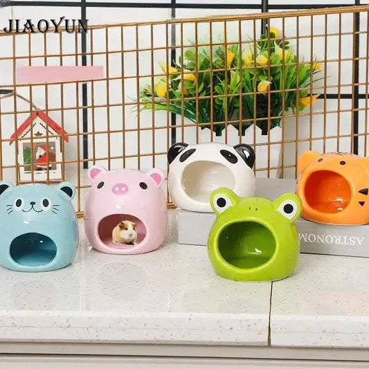 Cooling Hamster Nest Small Ceramic Pet House Four Seasons Universal Cute Animal Head Shape Hamster House Pet Supplies