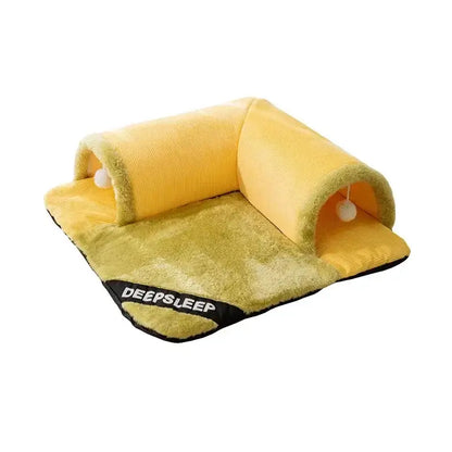 Cat Tunnel Bed Universal Detachable Warm Cat House Indoor Cat Activities Play Carpet Bed Living Room Non-slip Mat Pet Toys