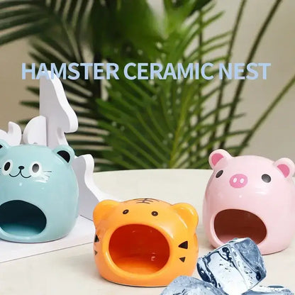 Cooling Hamster Nest Small Ceramic Pet House Four Seasons Universal Cute Animal Head Shape Hamster House Pet Supplies