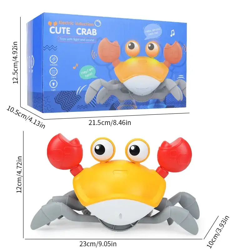 "Sensing Crawling Crab: Enhancing Tummy Time Fun for Your Pet." Entertaining Playtime: Keep your pet entertained for hours with the engaging movements and sounds of the Sensing Crawling Crab. Sensory Experience: With its vibrant colors, intriguing movemen