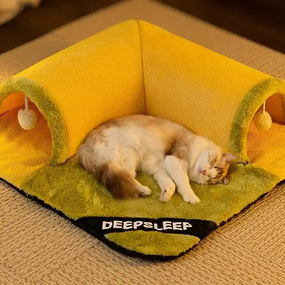 Cat Tunnel Bed Universal Detachable Warm Cat House Indoor Cat Activities Play Carpet Bed Living Room Non-slip Mat Pet Toys