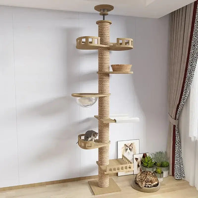 Wooden Cat Tree House Multifunction Pet Furniture Kitten Climbing Toy Cat Scratching Posts Cat Tower Soft Flannel Hammock BedSPECIFICATIONSBrand Name: NoEnName_NullOrigin: Mainland ChinaCN: ZhejiangItem Type: cat treesMaterial: WoodNo. of Tiers: Five Laye