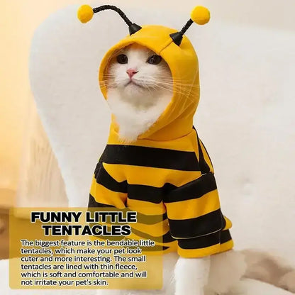 Cat Bee Costume Soft Cat Holiday Cosplay Warm Clothes Pet Bee Halloween Hoodies Autumn Winter Warmth Clothes for Pet Accessories