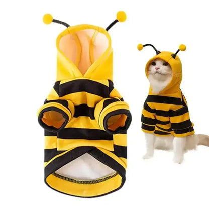 Cat Bee Costume Soft Cat Holiday Cosplay Warm Clothes Pet Bee Halloween Hoodies Autumn Winter Warmth Clothes for Pet Accessories