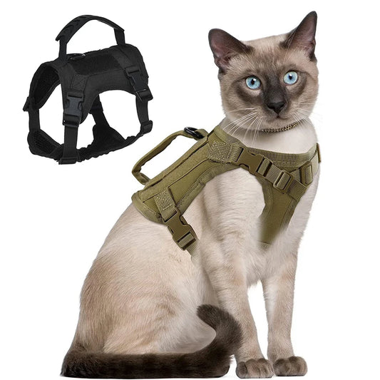 Nylon Cat Harness Vest with Handle Military Tactical Cat Harness Suitable for Small Cats and Dogs for Pet Training and Walking£11.9