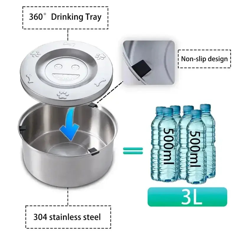 Stainless Steel Dog Floating Bowl - No Spill & Non-Slip