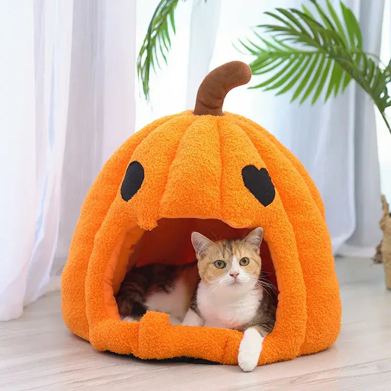 Halloween Pumpkin Cat Pet House - Cozy & Warm