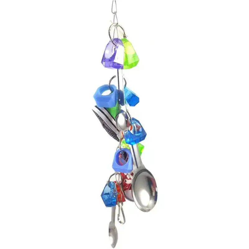 Sneaker Peeker Parrot Play: Stainless Steel Spoon & Sneaker String - Paws Palace Stores"Engage Your Feathered Friend: Stainless Steel Spoon & Sneaker String Toy" "Stimulate Your Parrot's Senses: A Playful Combination for Enriched Bird Play Buy it for only
