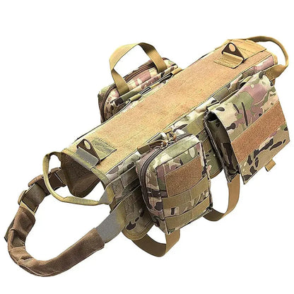 Tactical K9 Dog Harness with Pouches - No-Pull Handle, Military-Grade Design, Adjustable Straps, Camouflage Color, Durable and Versatile.