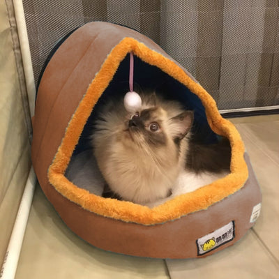 Pet Dog Cat  Warm Soft Bed Pet Cushion Dog Kennel Cat Castle Foldable Puppy House with Toy Ball, L