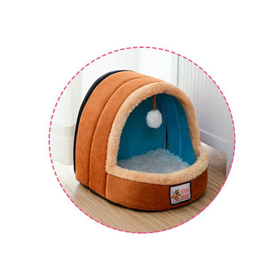 Pet Dog Cat  Warm Soft Bed Pet Cushion Dog Kennel Cat Castle Foldable Puppy House with Toy Ball, L